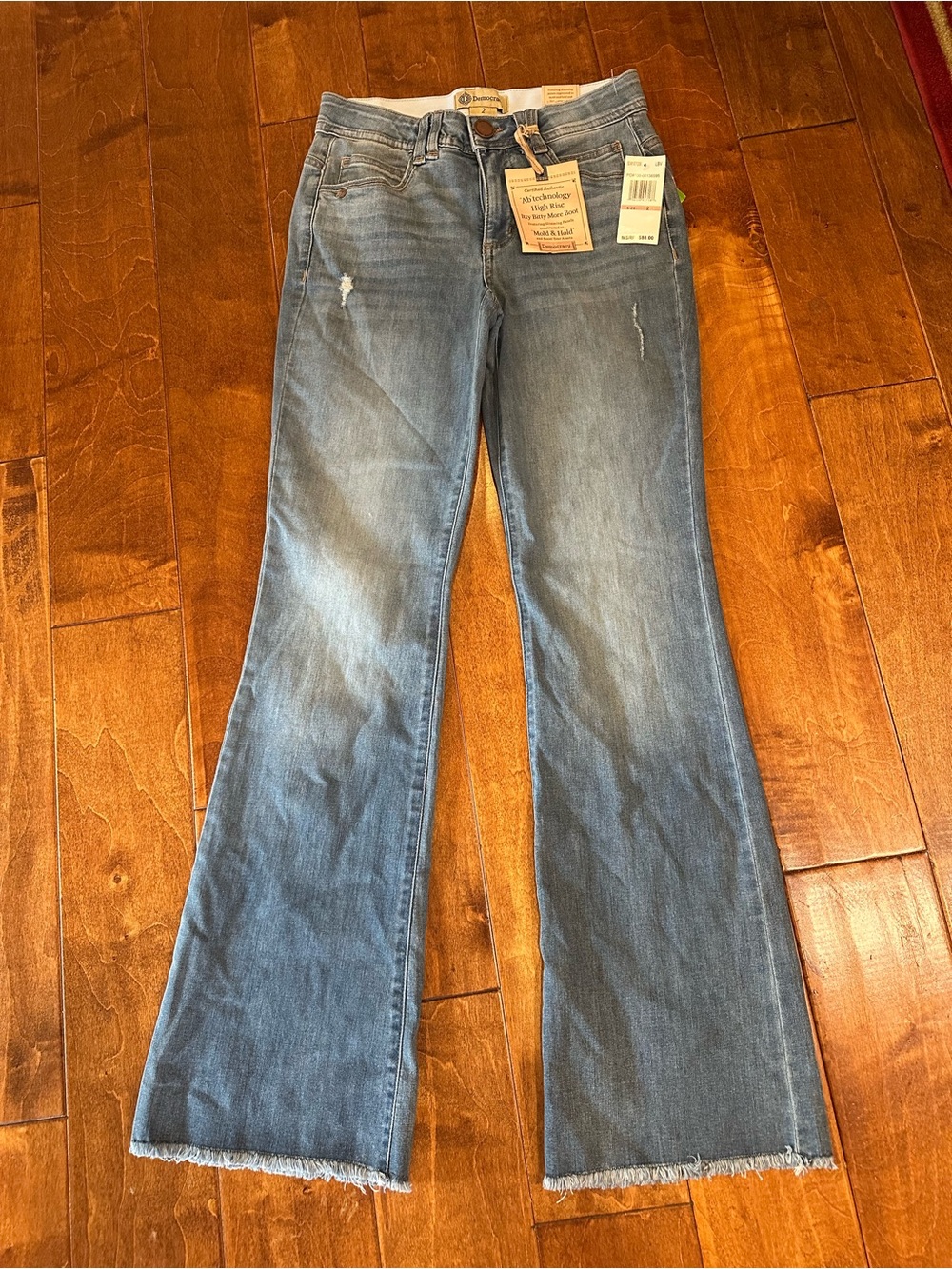 Democracy Medium Wash Flare Jeans with Frayed Hem